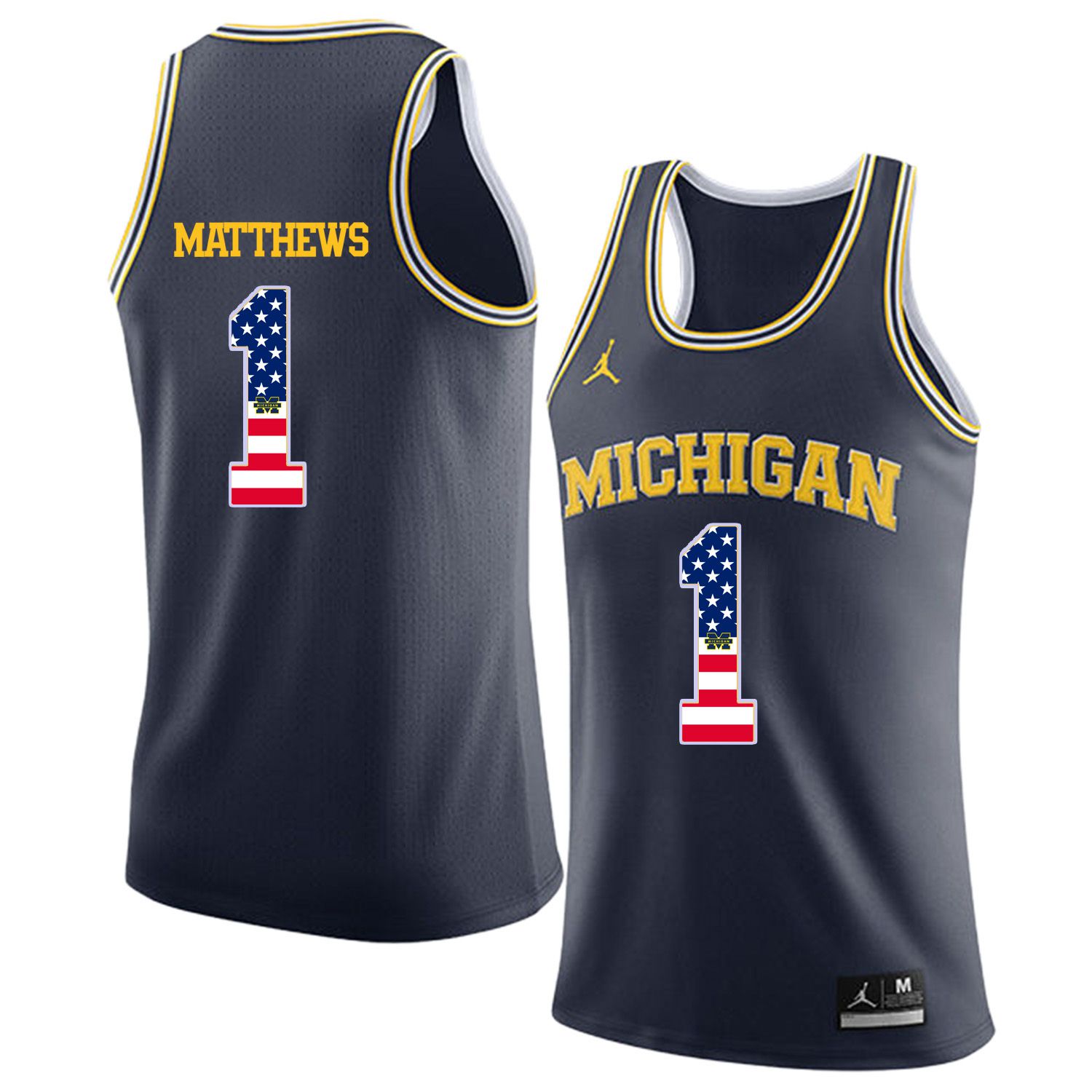 Men Jordan University of Michigan Basketball Navy 1 Matthews Flag Customized NCAA Jerseys